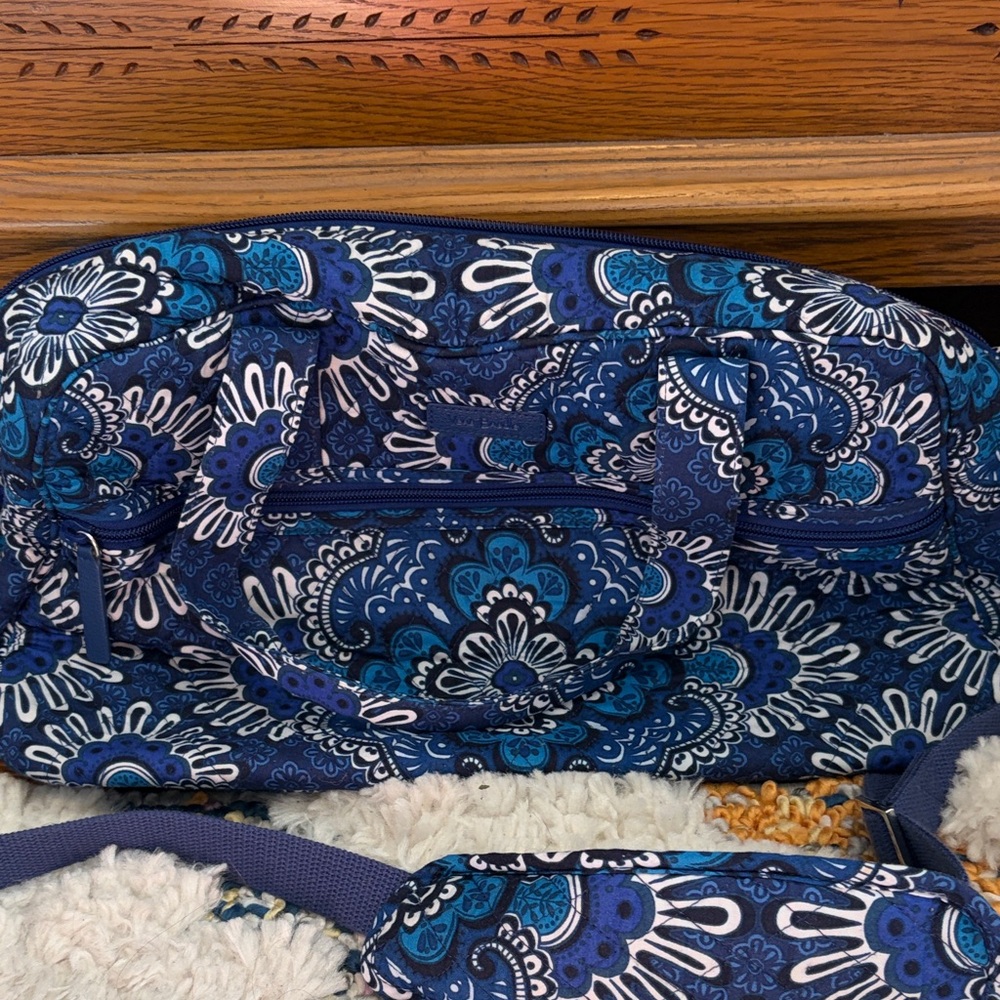 Vera Bradley Blue Floral Quilted Travel Crossbody Bag